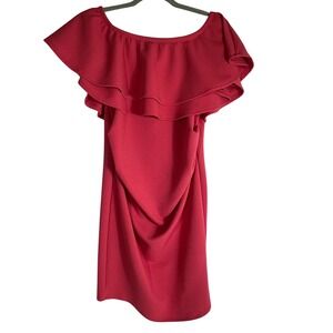 Hello Mia Coral Pink Ruffle Off Shoulder‎ Bodycon Dress - M Medium